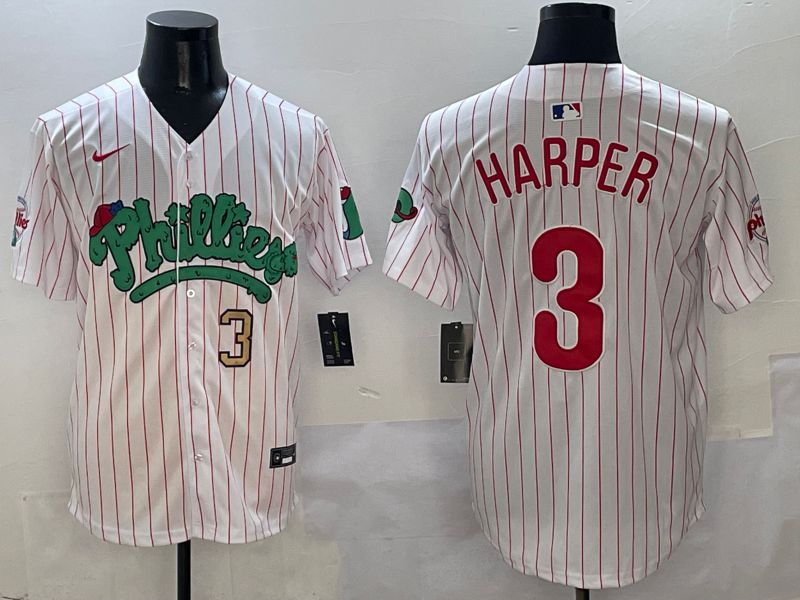 Men Philadelphia Phillies #3 Harper White Stripe Fourth generation Joint Name Nike 2025 MLB Jersey style 2->philadelphia phillies->MLB Jersey
